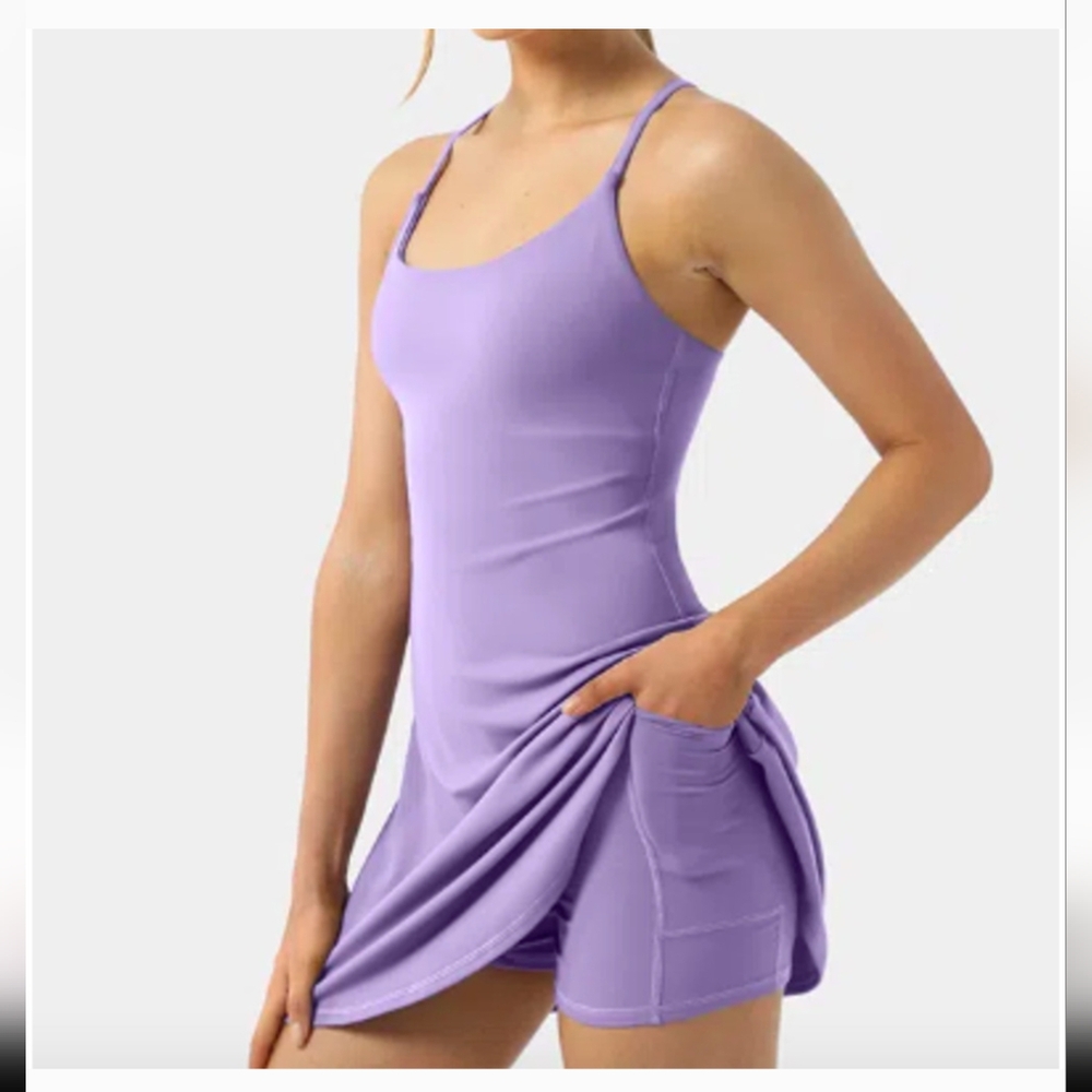 Halara Women's Everyday Cloudful Backless 2-in-1 Workout Dress Purple SZ M